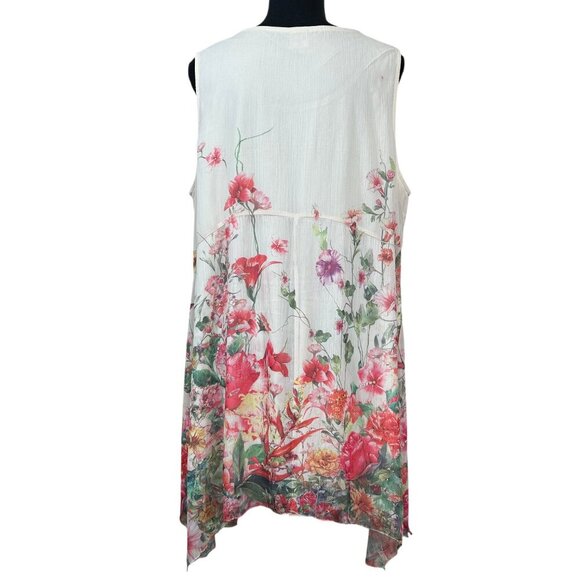 Calstyle White Coral Floral Sleeveless Lined Babydoll Tunic Top Size 2X - Picture 3 of 9
